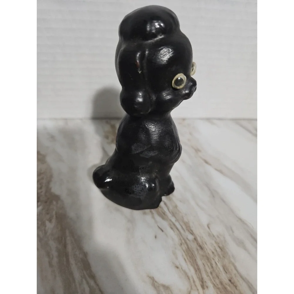 Vintage Black Poodle Dog Coal Halloween Figurine Googly Eyes Decor Puppy